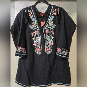 Scully Black Tunic with Colorful Embroidery